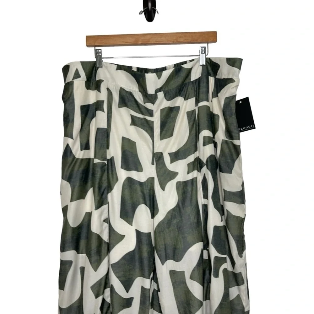 Eloquii Womens Printed Pull On Wide Leg Pant Size 20 Green Slit Hem - Picture 4 of 10